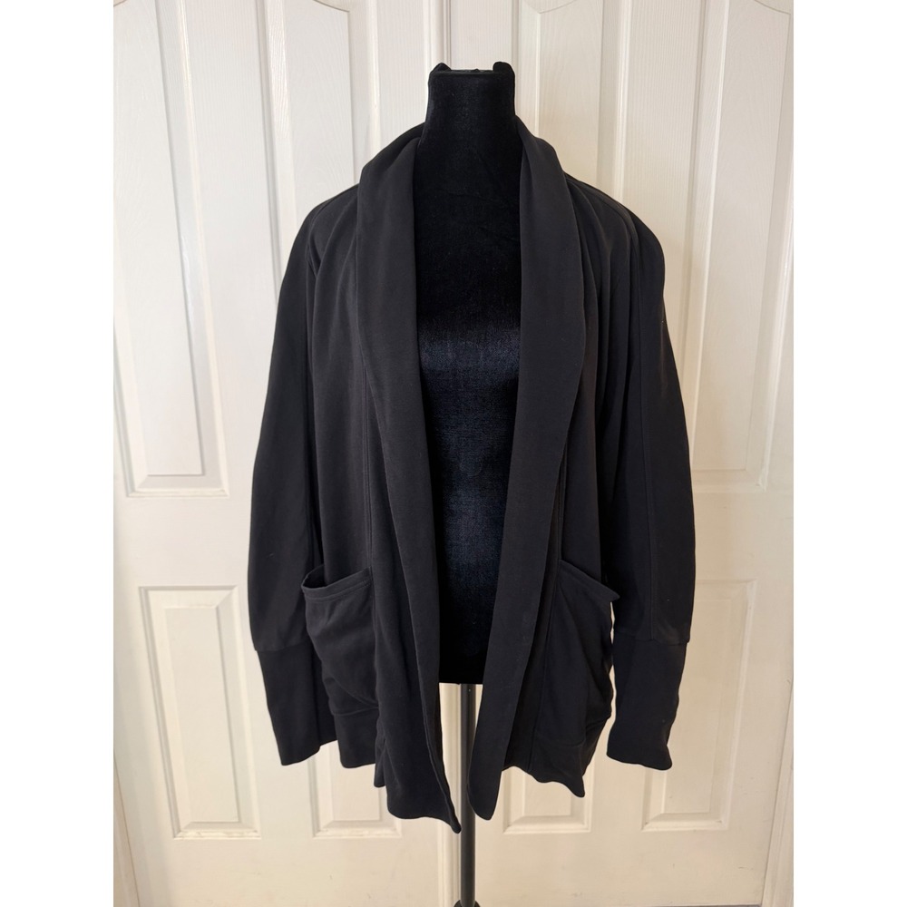 Pact Womens Organic Cotton Open Front Cardigan Black Shawl Collar M